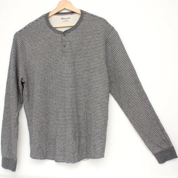 Madewell Men's Long Sleeve Doubledown Henley Shirt Striped Gray XL - Picture 3 of 7